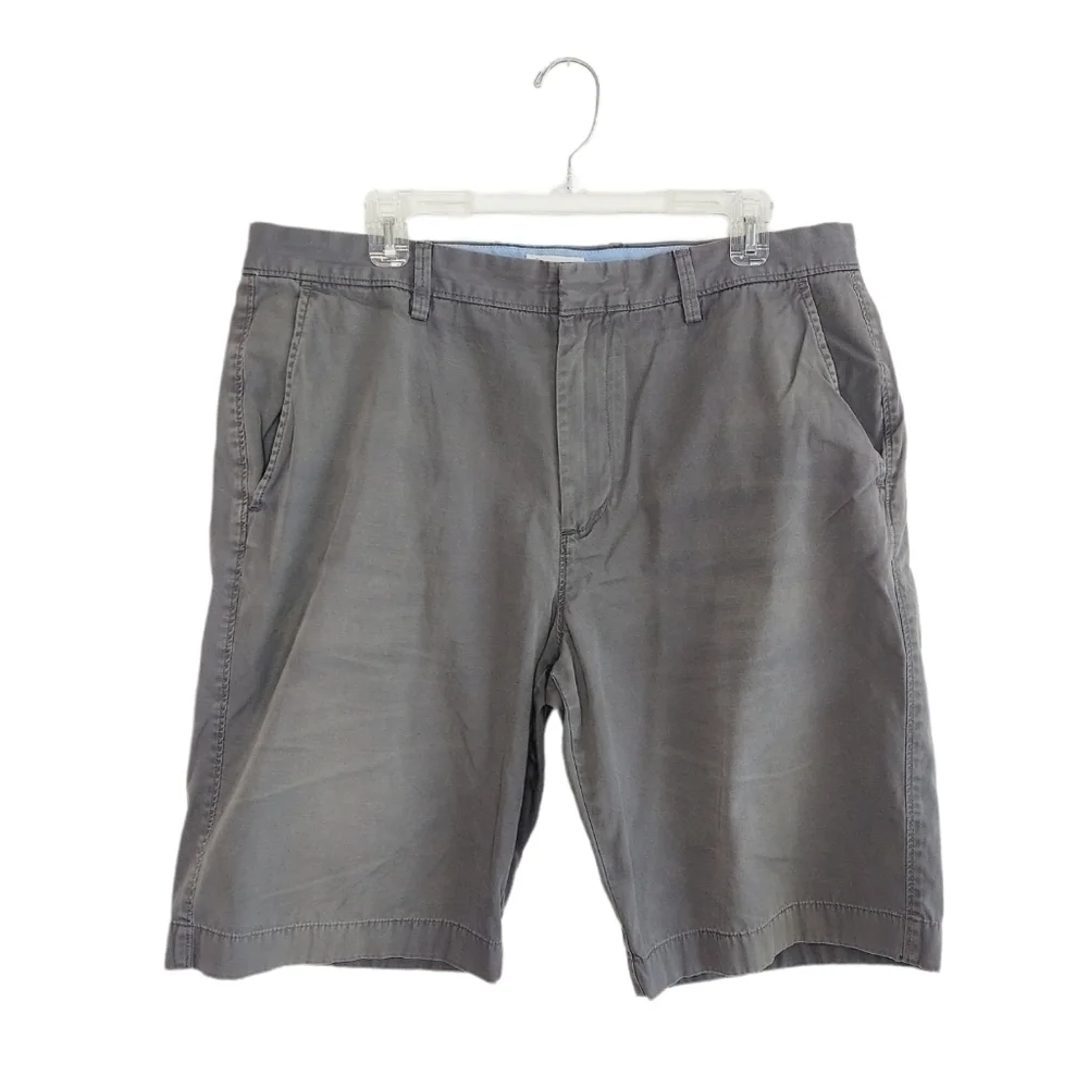 J.CREW Men Chino Shorts Size 36 Classic Flat Front 100% Cotton Gray Khaki EUC
